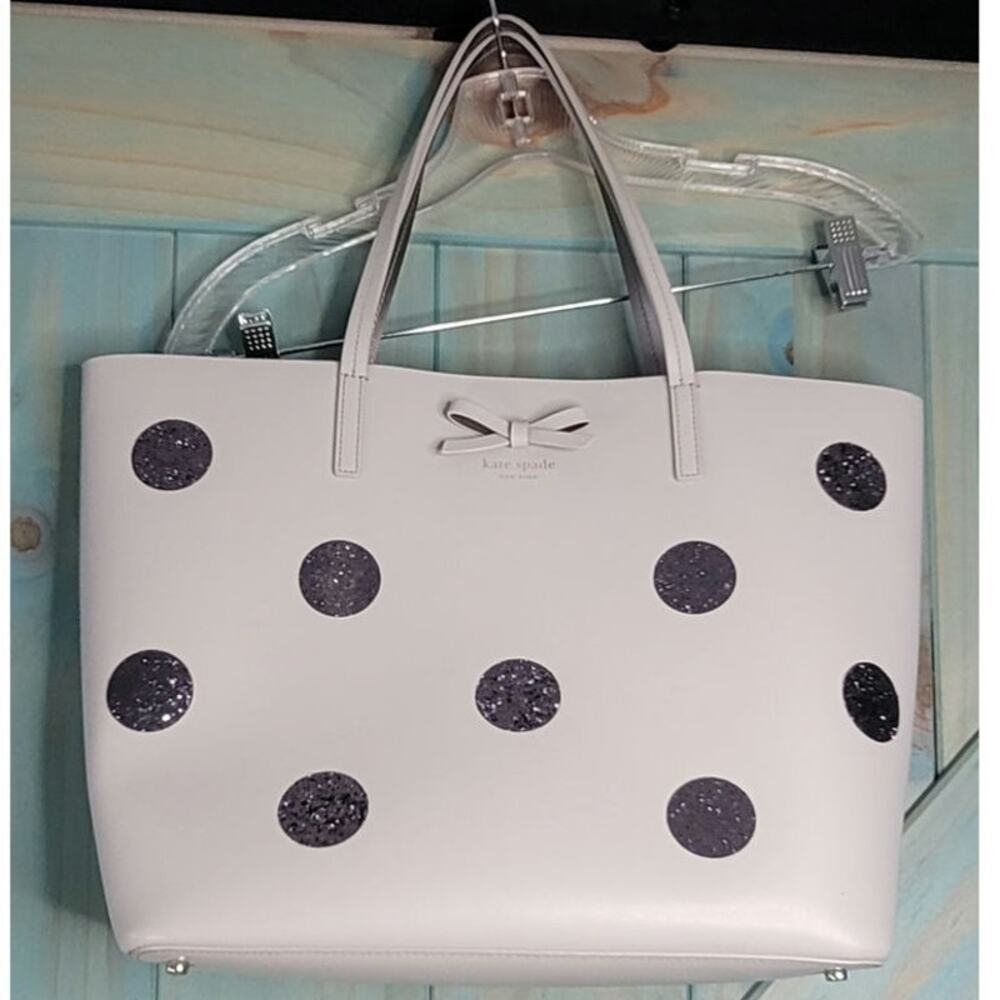 Kate Spade Dewey Street Little Len Tote Light Smoke Leather Glitter Polka Dots